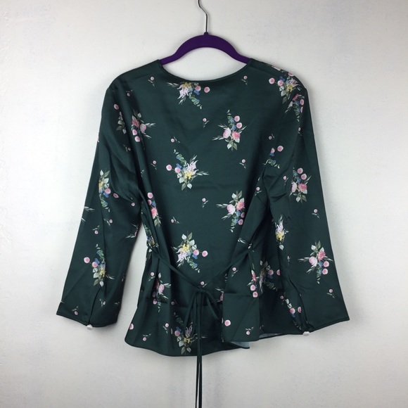 NWT Ted Baker Green Floral Flourish Wrap Top - Picture 9 of 11